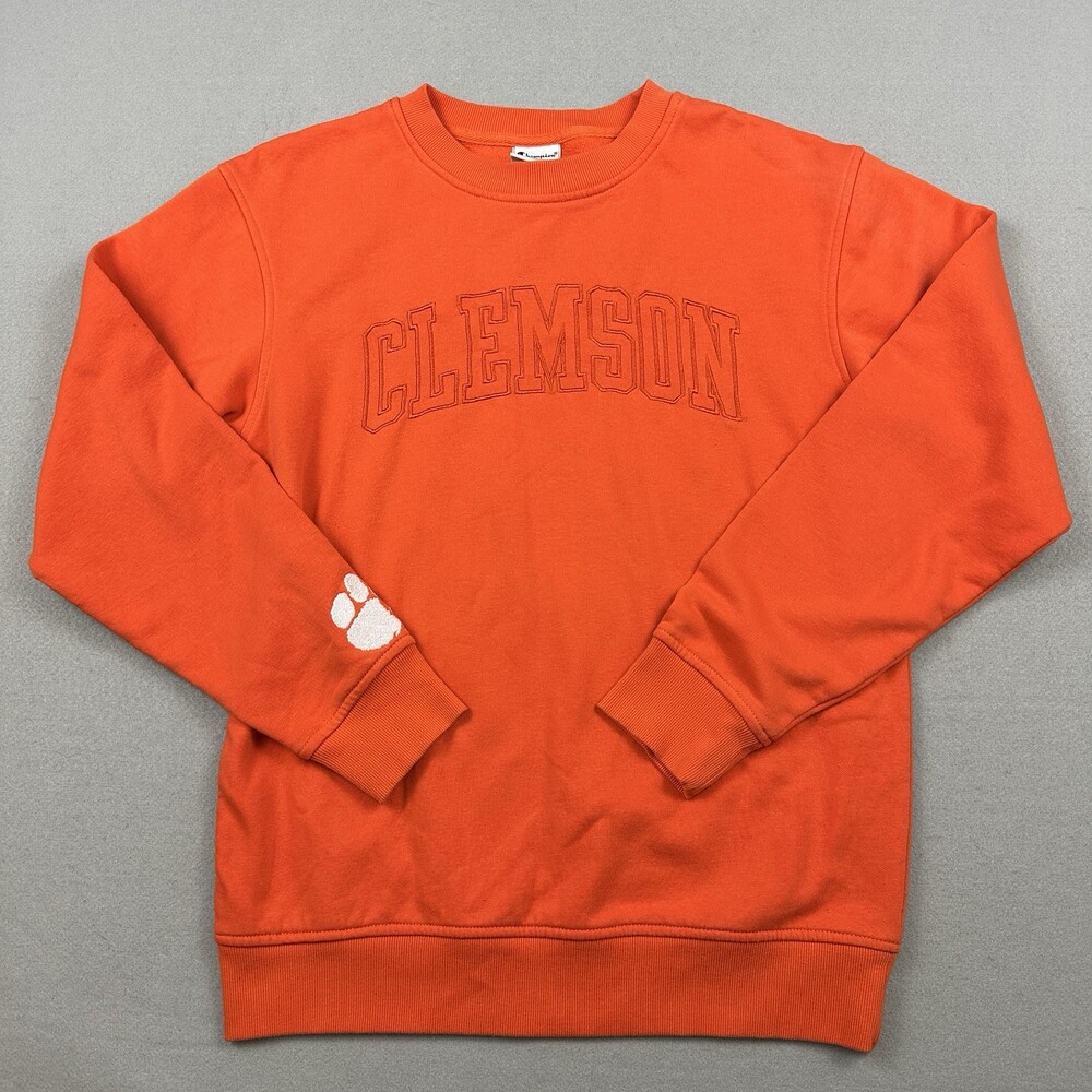 Clemson Tigers Sweatshirt Men Small Orange Champion Crew Pullover Sweater NCAA S